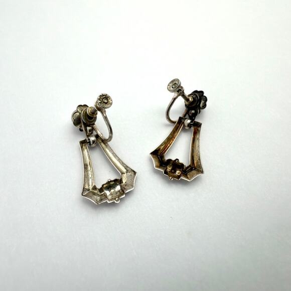 Vintage Art Deco Sterling Silver Geometric Openwork Screw-Back Earrings c. 1930s - Picture 2 of 5